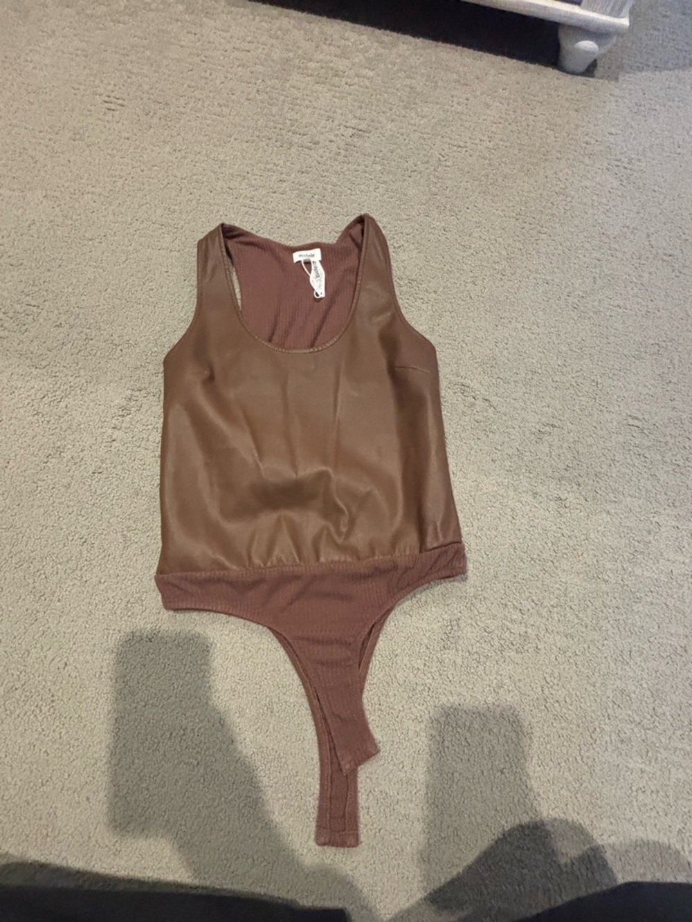 Brown Faux Leather Bodysuit